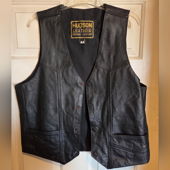 Mens Hudson Black Leather Genuine Leather Vest Size 44 Excellent Condition - Picture 2 of 7